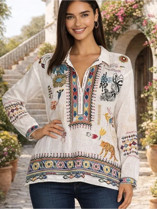 Johnny Was Biya heavily embroidered Sami blouse NWT RARE - Picture 9 of 12